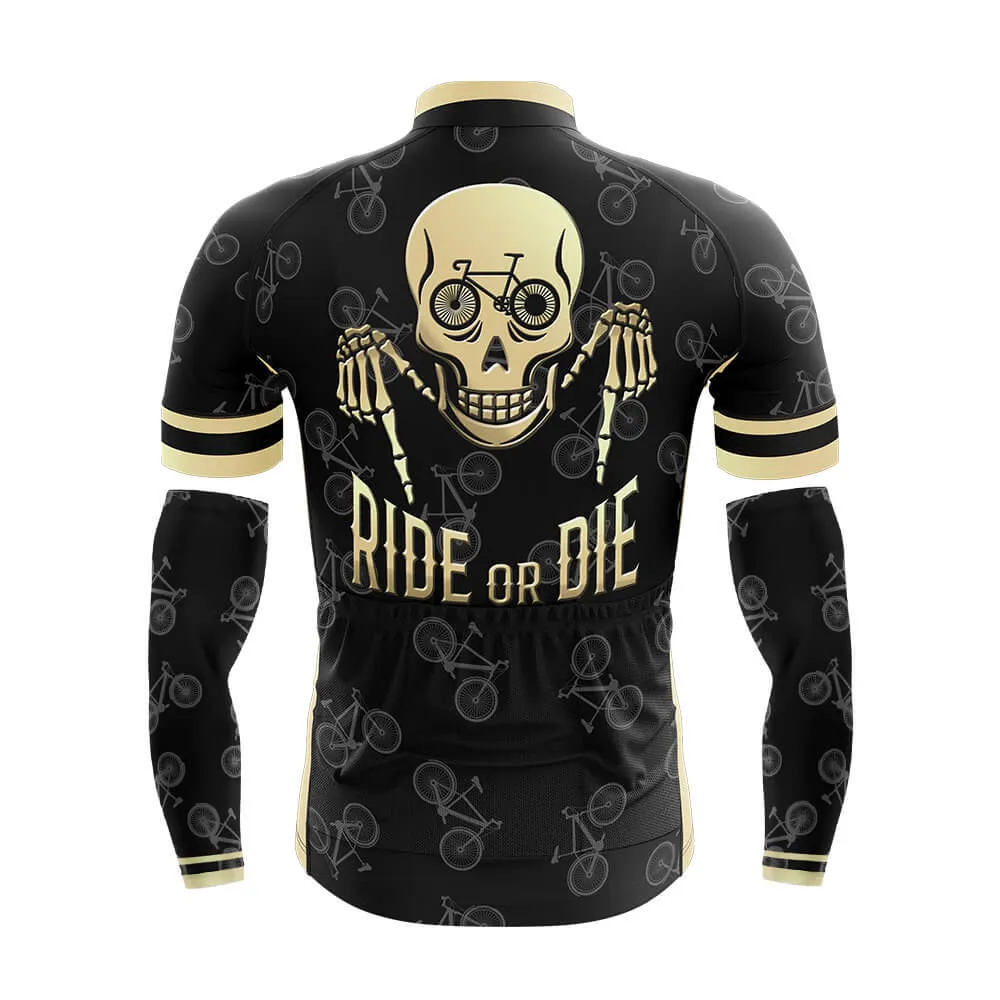 Cool Cycling Jersey With Arm Sleeves Ride Or Die V3 Black Yellow Skull Mens Bike Jersey