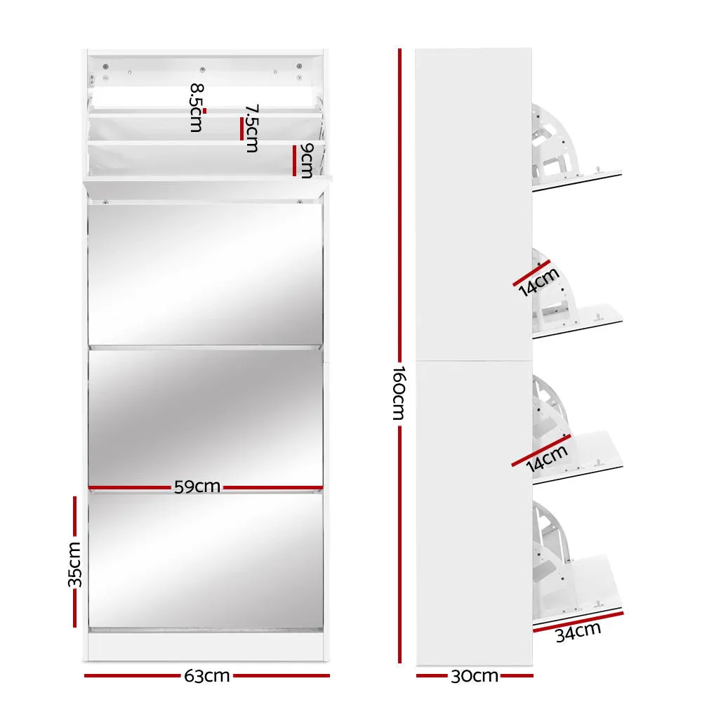 Full-Length Mirror Shoe Cabinet, 4 Compartments - Artiss