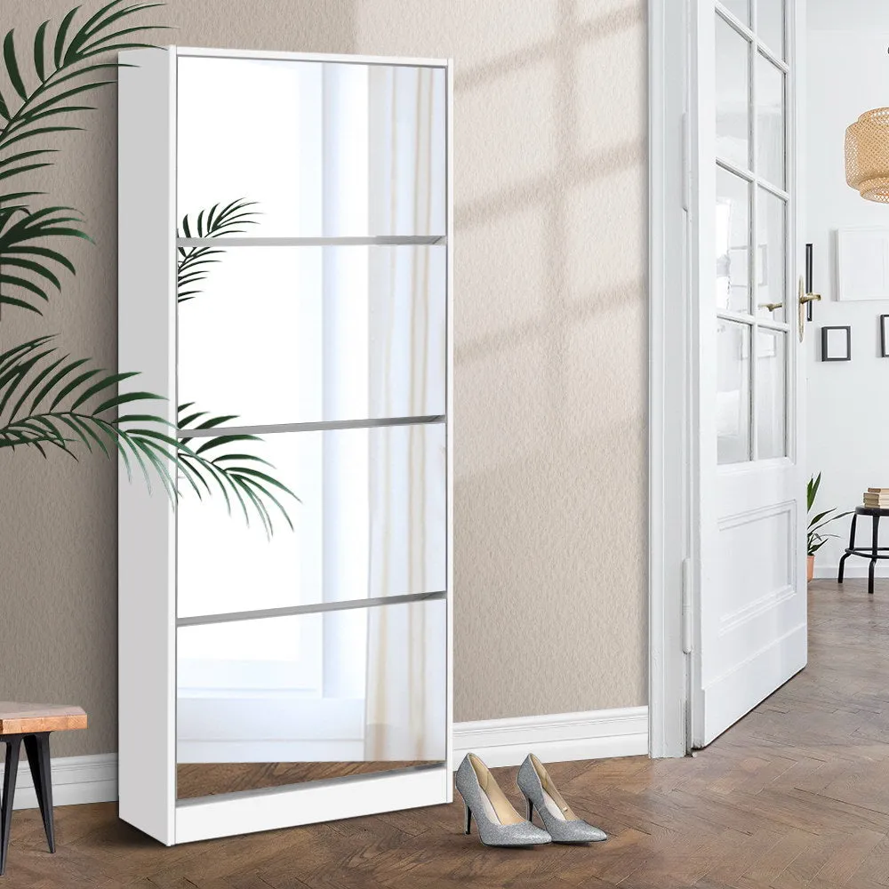 Full-Length Mirror Shoe Cabinet, 4 Compartments - Artiss