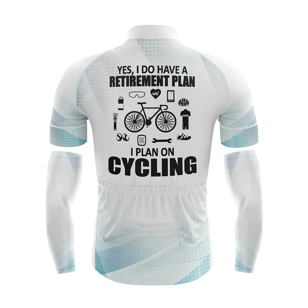 Funny Cycling Jersey With Arm Sleeves Retirement Plan V2 Gradient White Blue Mens Bike Jersey