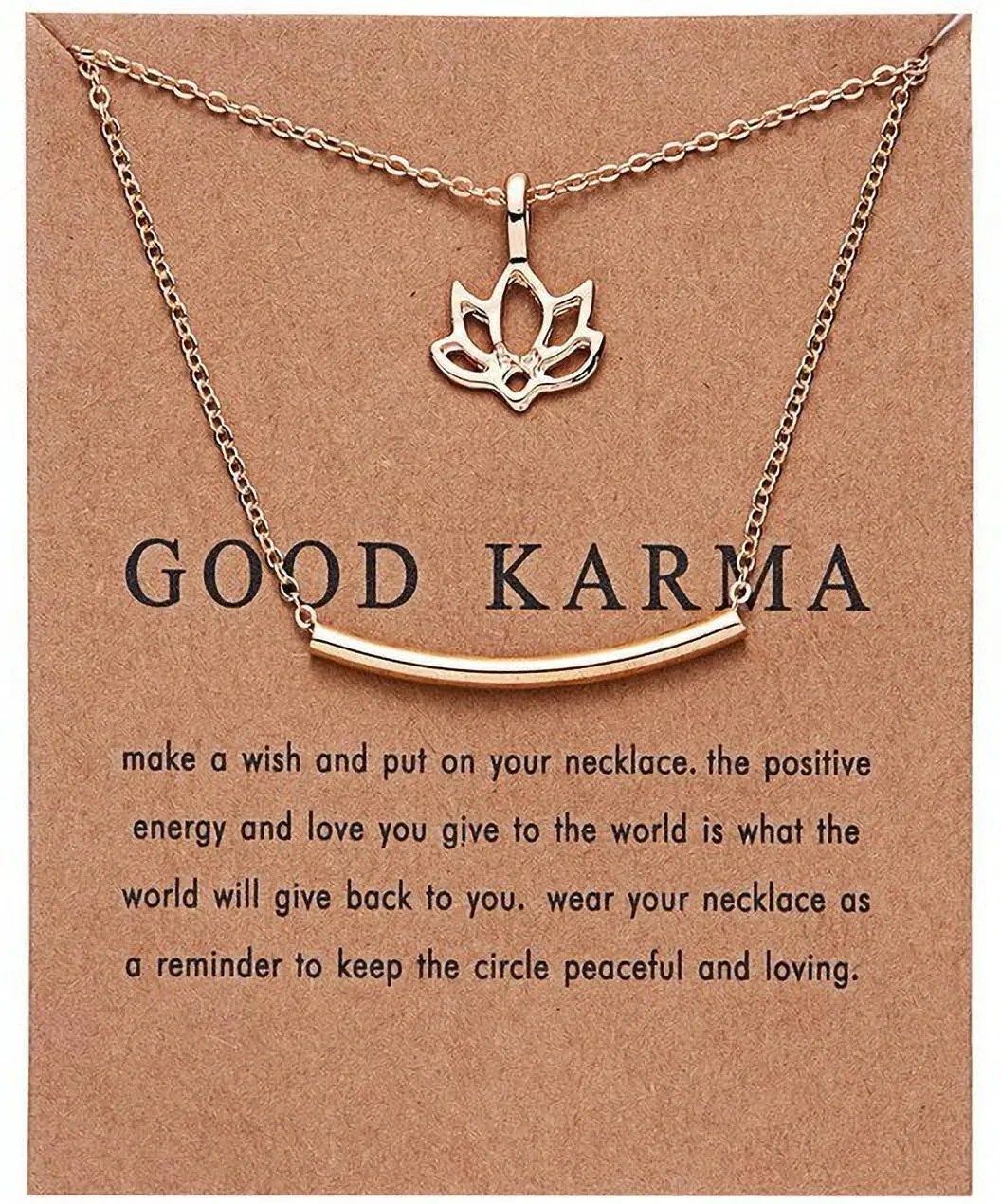 Gold Plated Good Karma Happy Lotust Double Layer Pinapes Good Luck Card Necklace Alloy Necklace