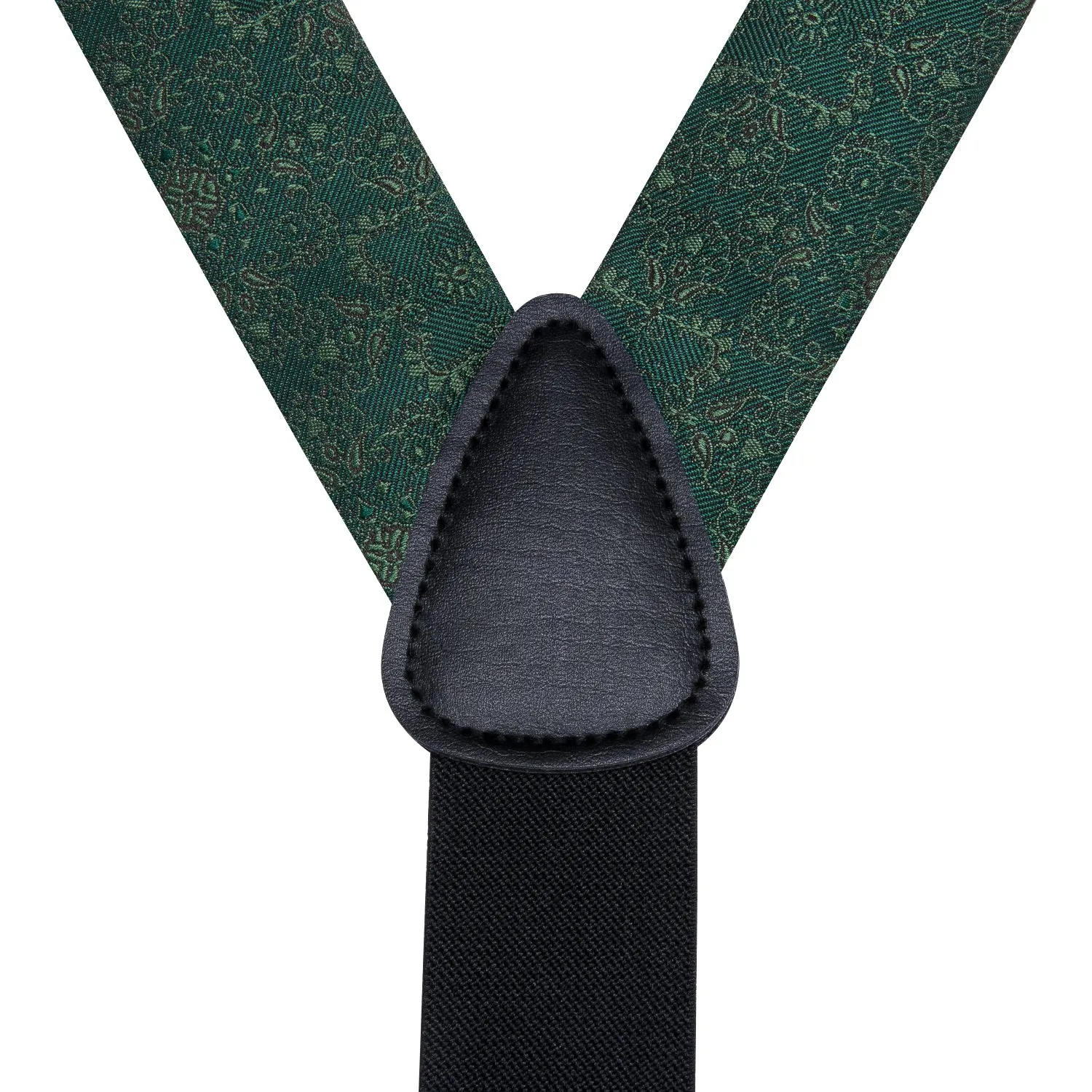 Hi-Tie Deep Green Mens Floral Suspender Bowtie Hanky Cufflinks Set