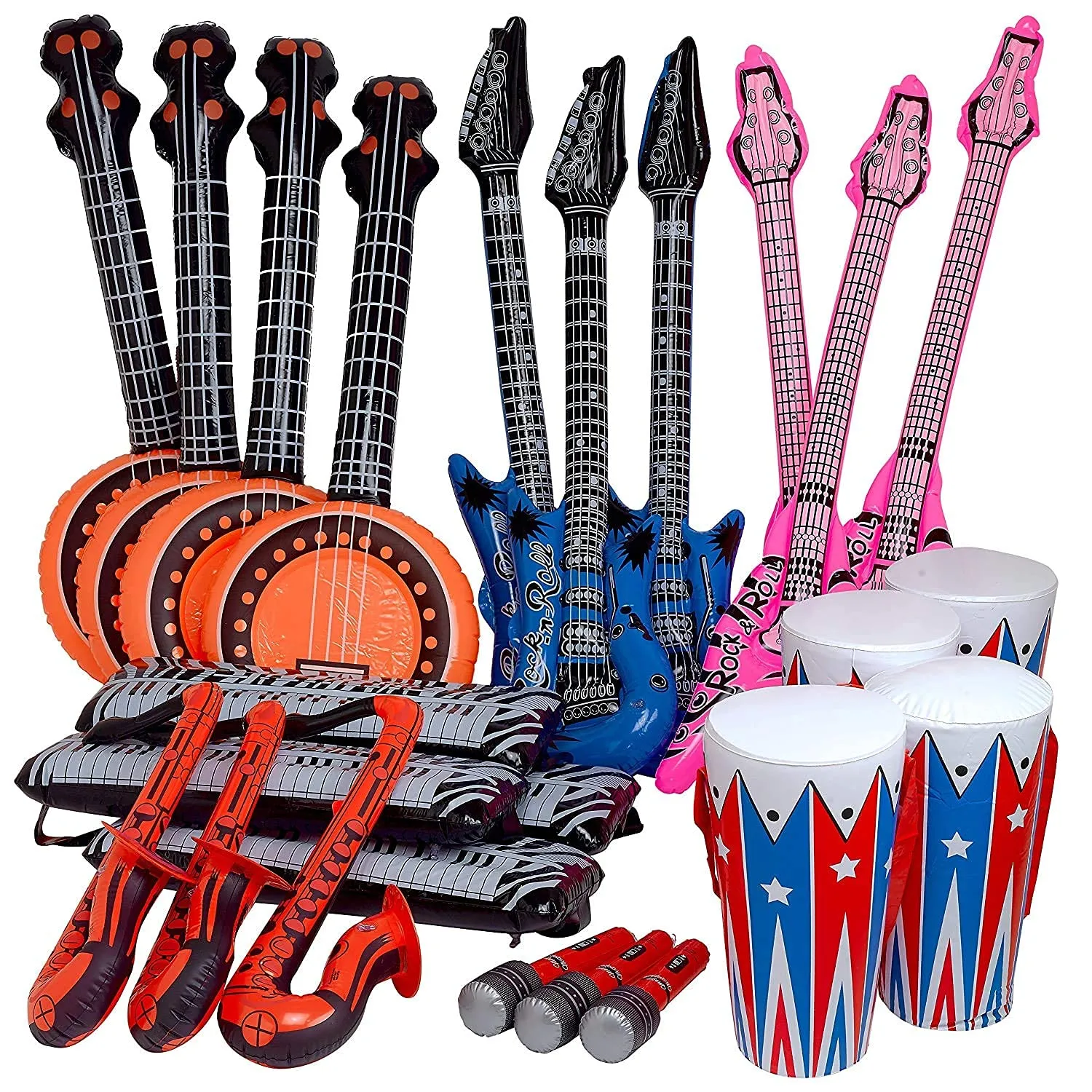 Kicko Rock Band Instrument Inflate Assortment - 24 Pack - Cool and Fun Inflatable Musical