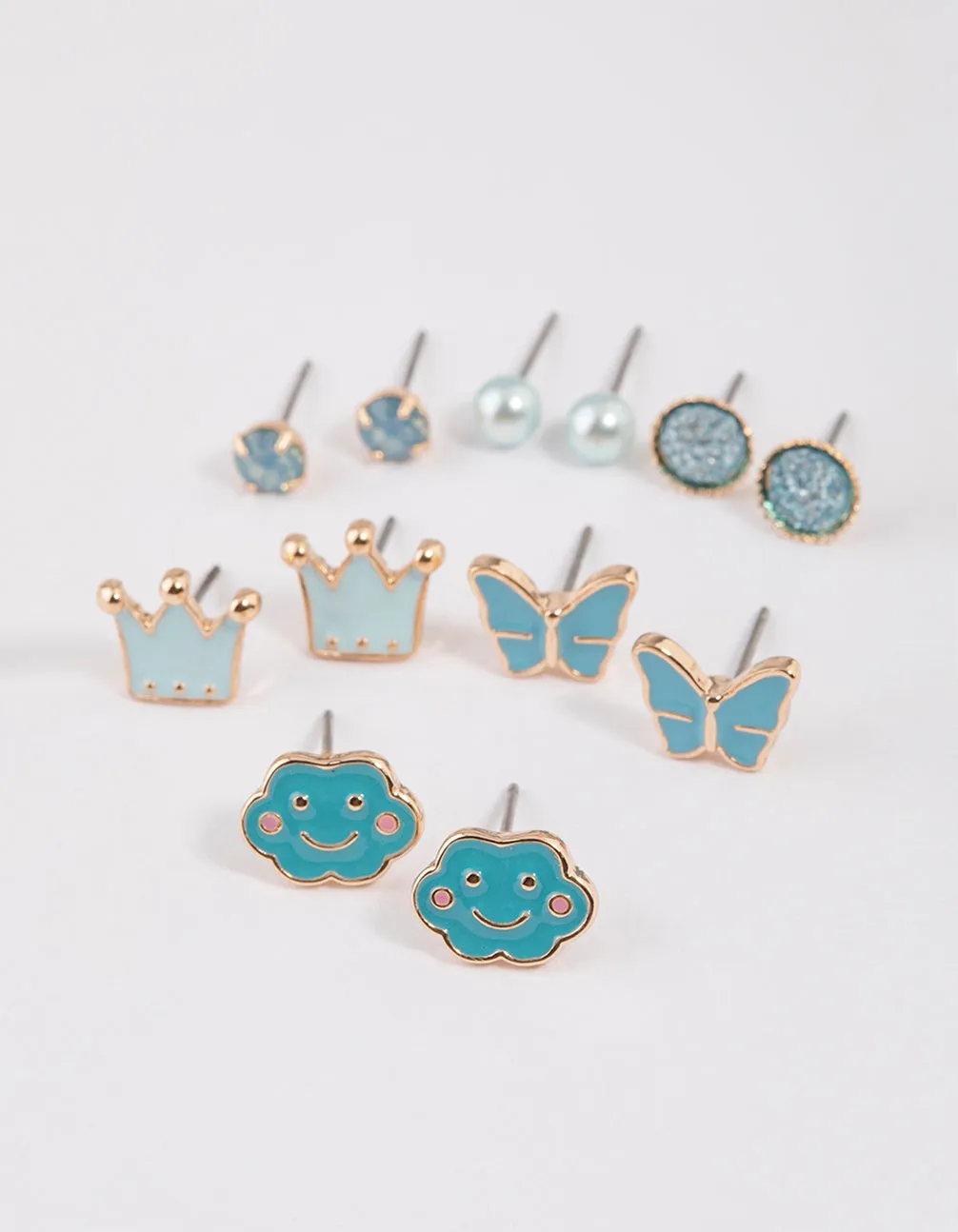 Kids Crown Butterfly Stud Earrings 6-Pack