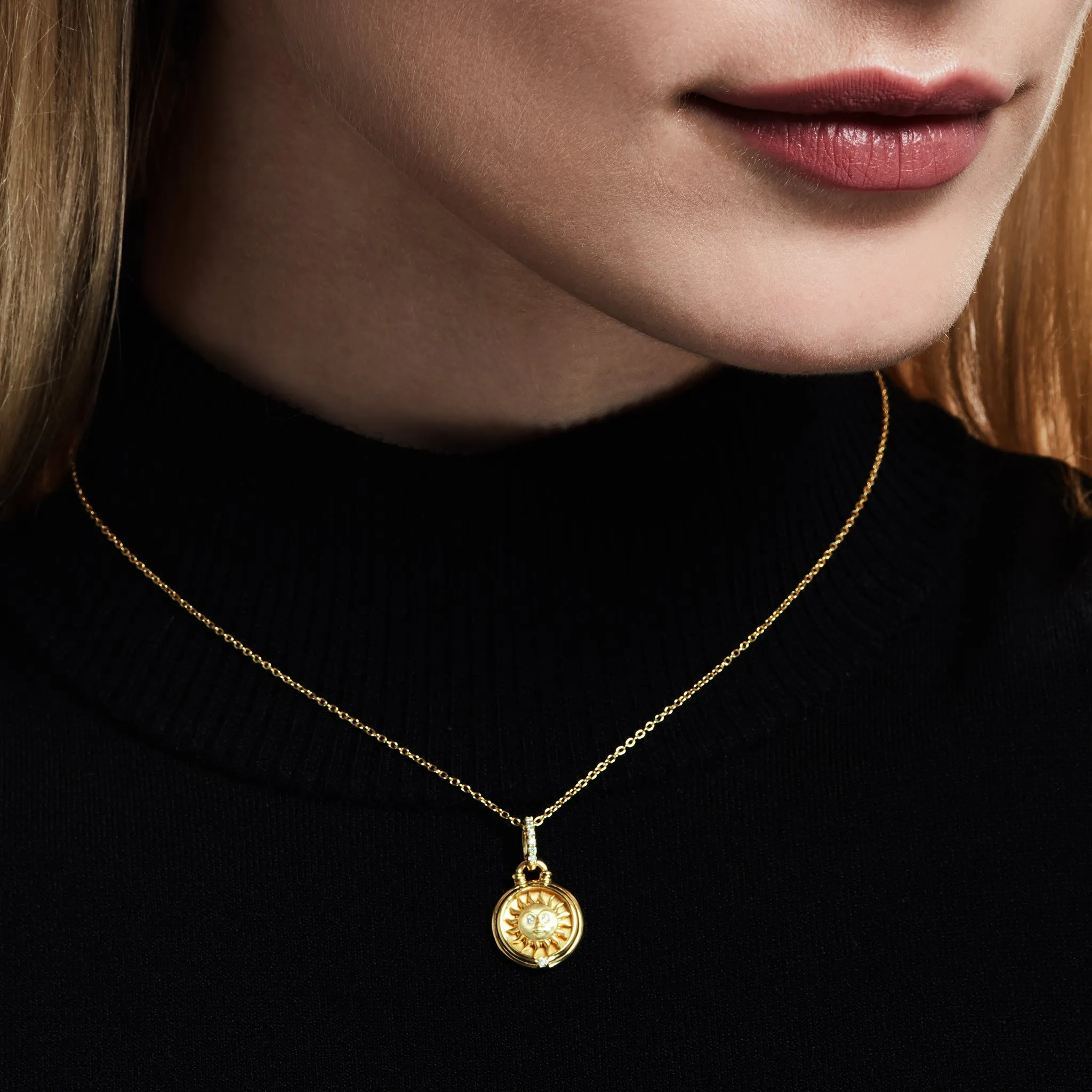 Little Luxuries Sun Medallion with Diamonds in 18K