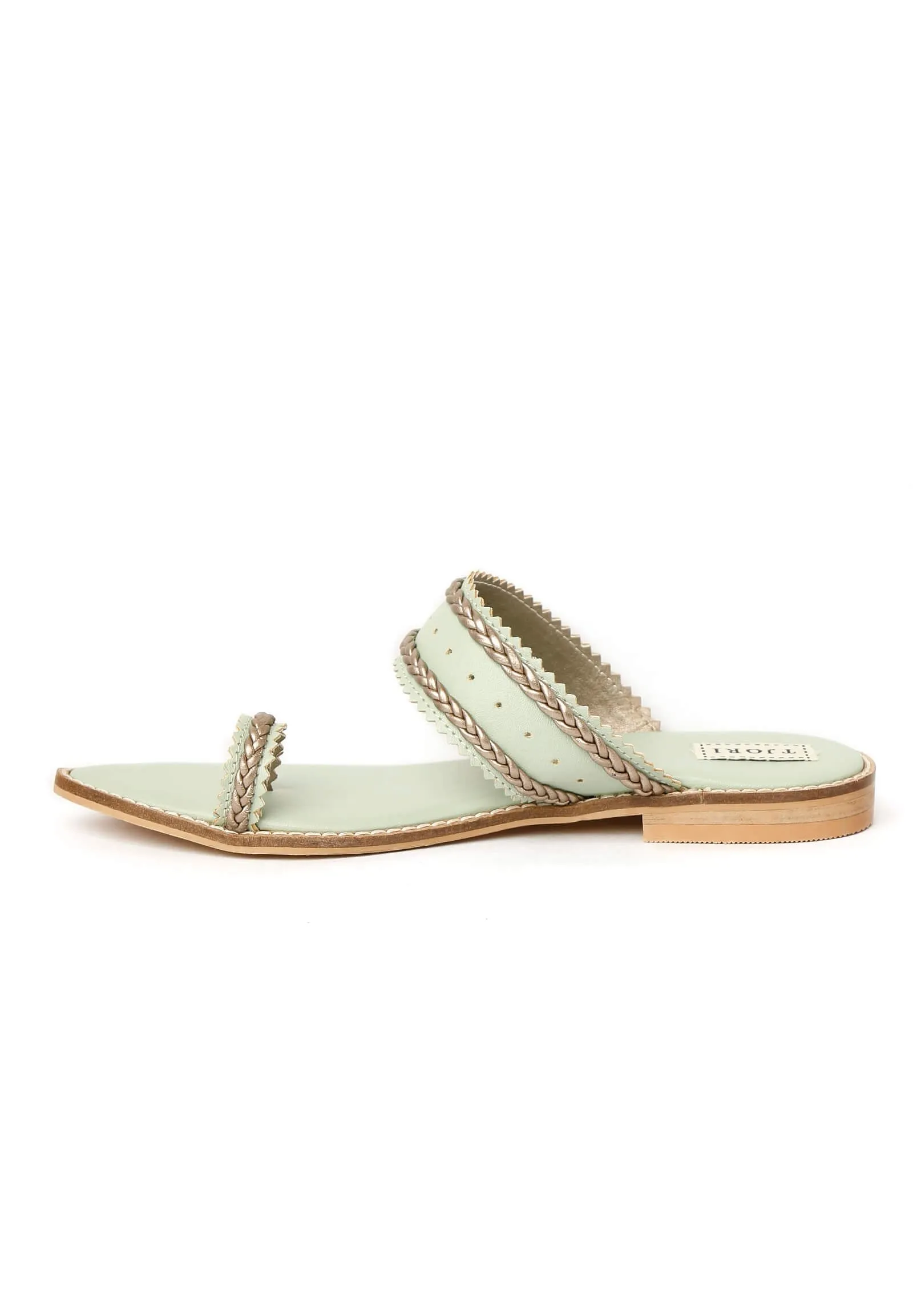 Mint Green & Silver Cruelty Free Leather Sandals