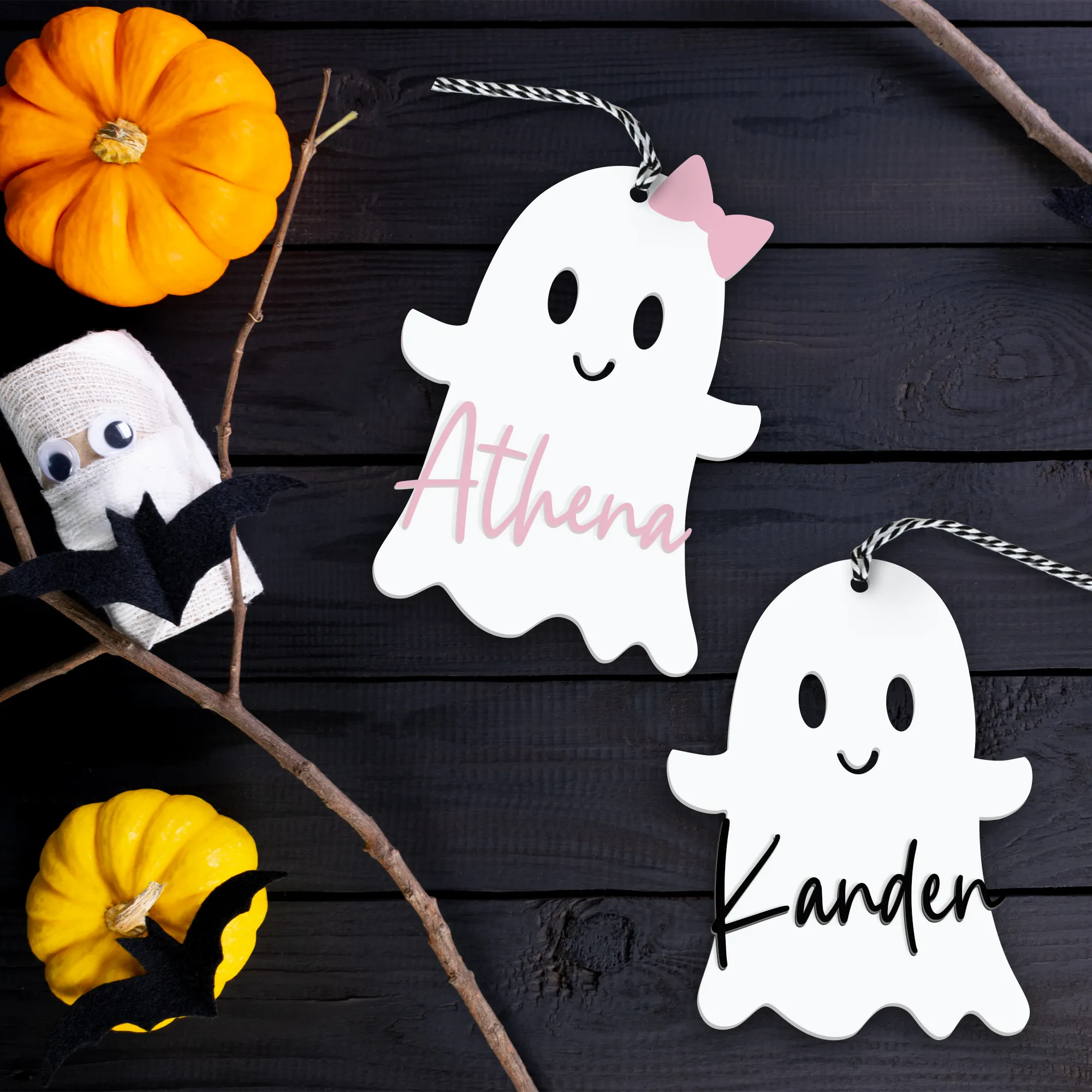 Personalized Halloween Tags, Boo Bag Tags, Acrylic Name Tags, Halloween Basket Tags HX05