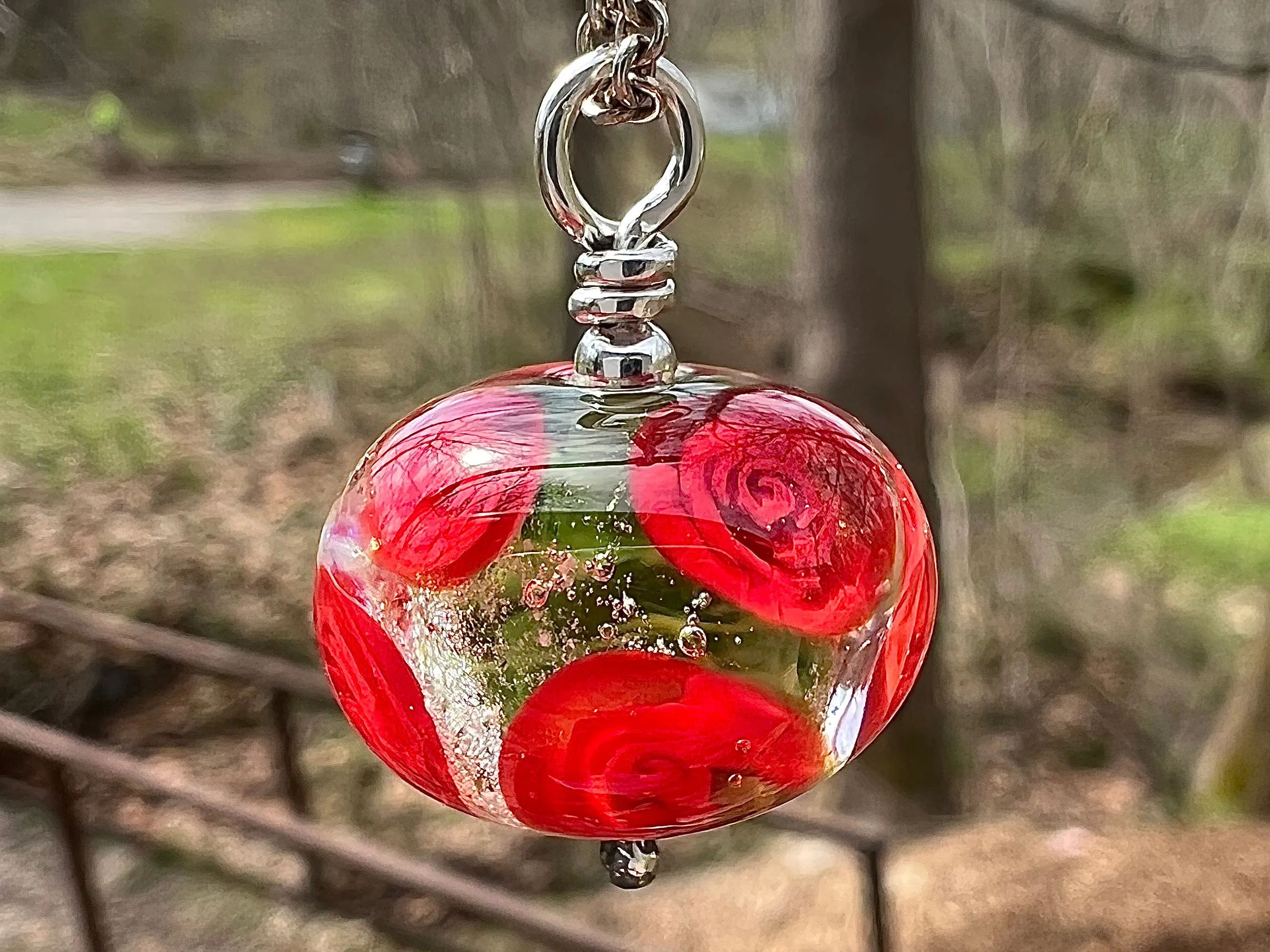 Rose Flower Memorial Bead Pendant