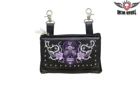 Studded Purple Sugar Skull Naked Cowhide Leather Belt Bag