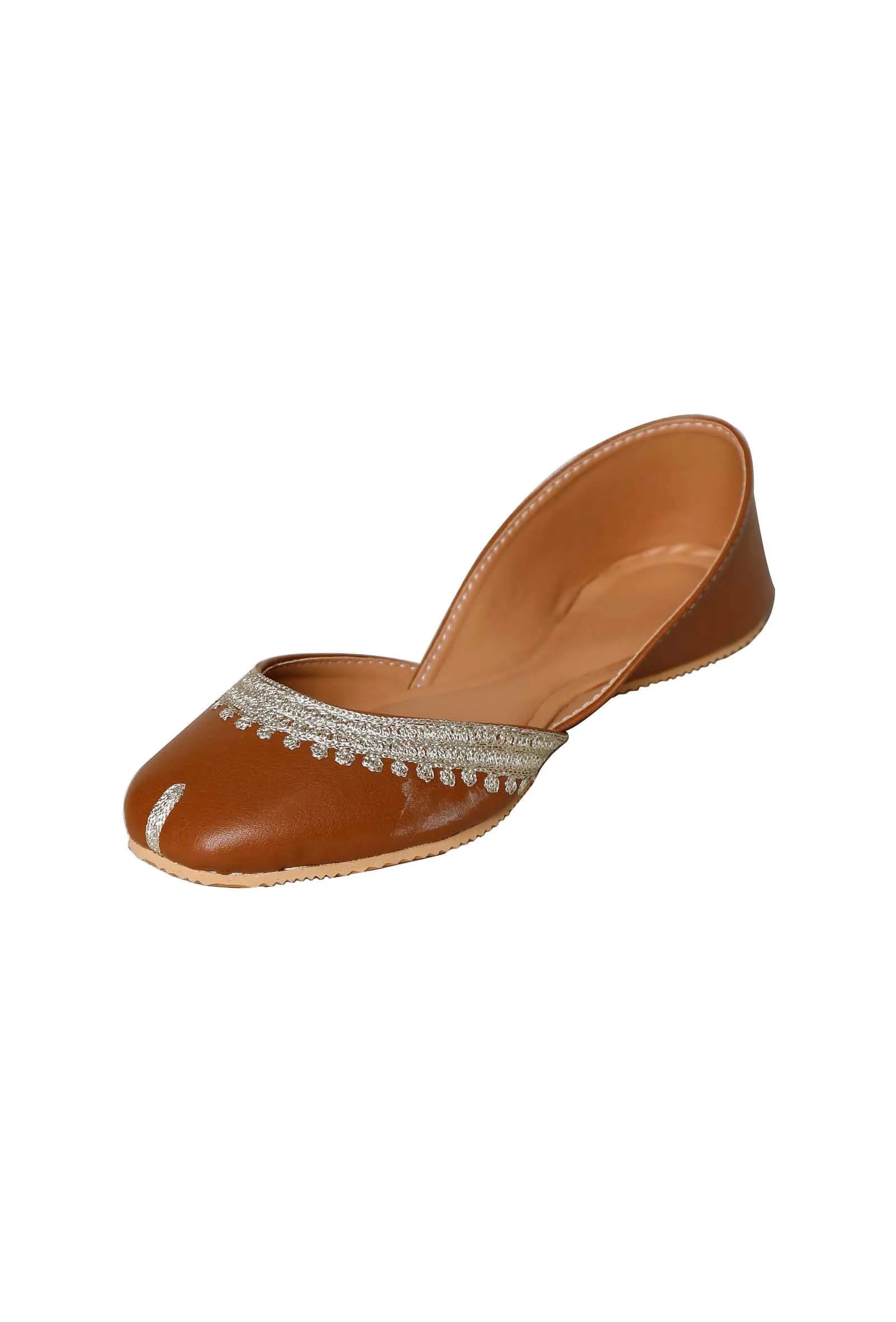 Tan Embroidered Cruelty-Free Leather Juttis