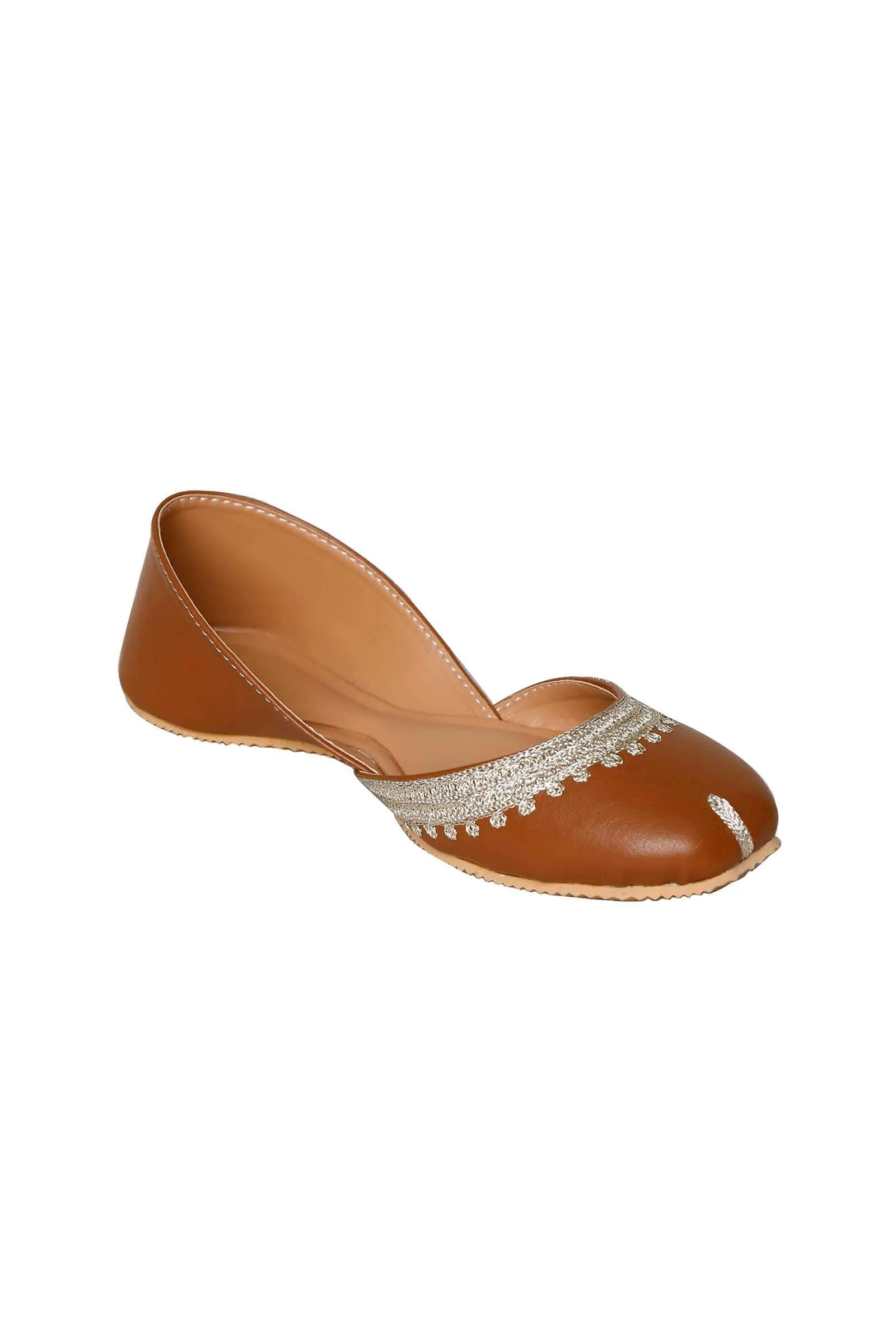 Tan Embroidered Cruelty-Free Leather Juttis