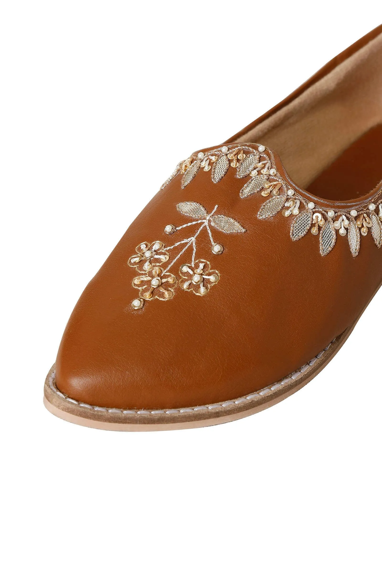 Tan Hand Embroidered Juttis