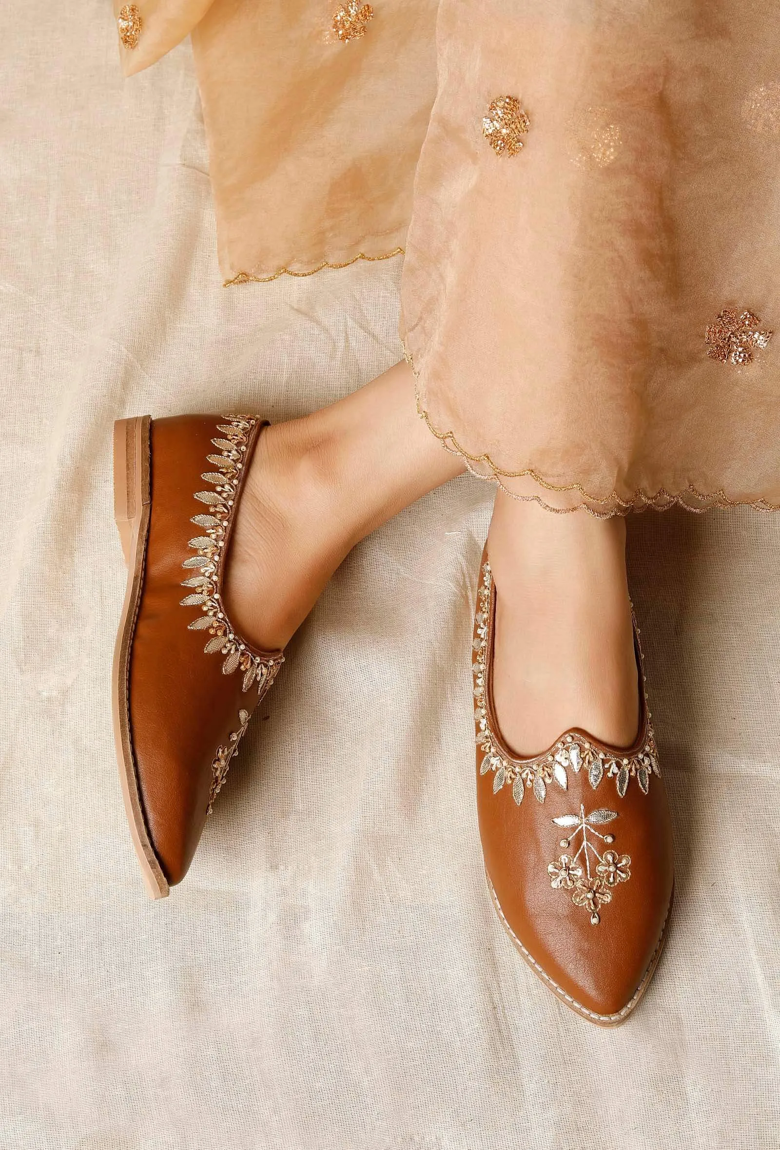 Tan Hand Embroidered Juttis