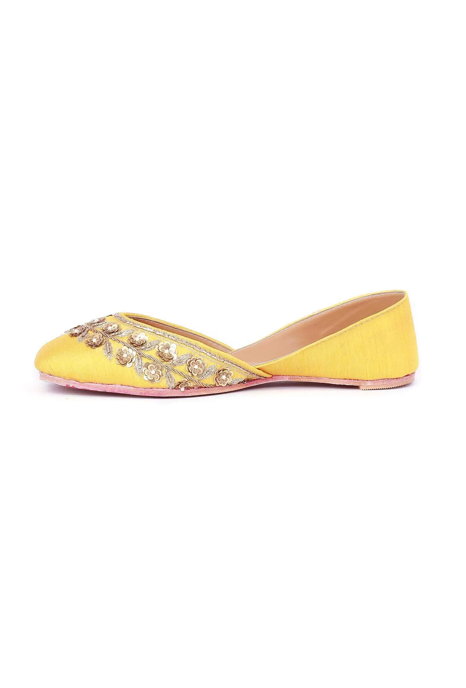 Yellow Hand Embroidered Silk Juttis