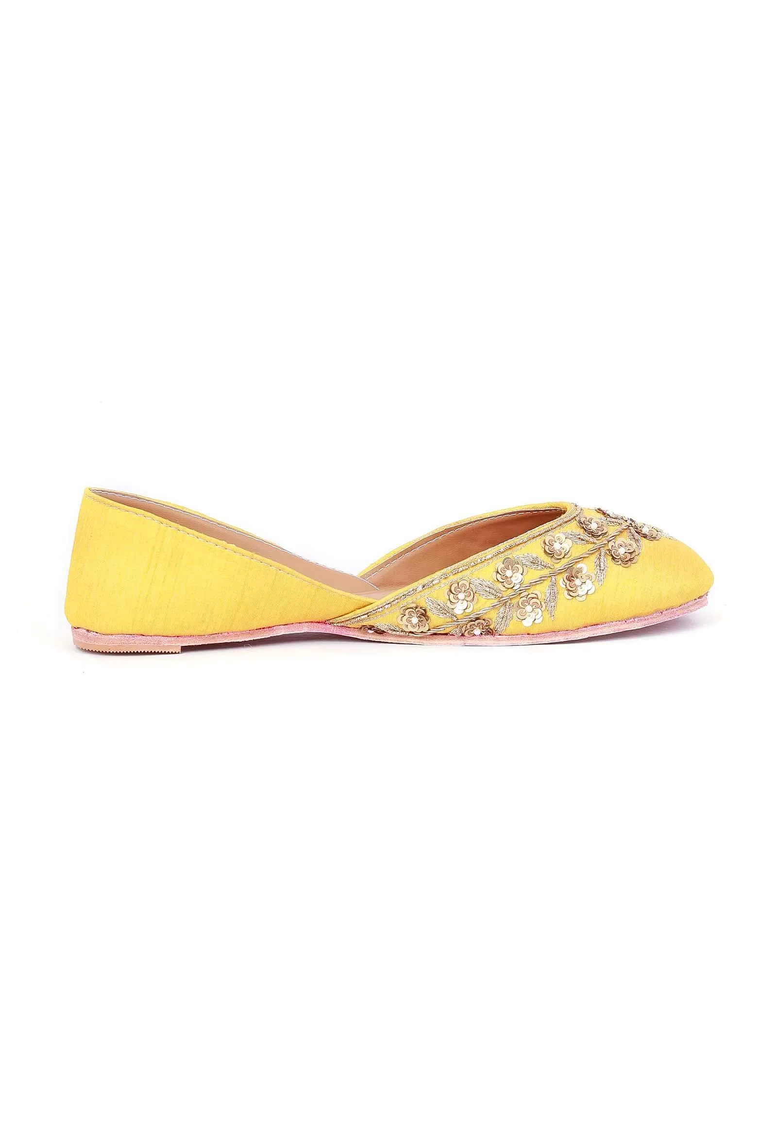 Yellow Hand Embroidered Silk Juttis